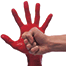Violence in red - hand splashed with red paint