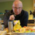 Ken and mini-Pudsey have breakfast together.