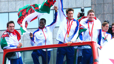 Geraint Thomas, Christian Malcolm, Tom James, David Davies and Helen Tucker.