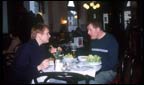 A couple eating out.