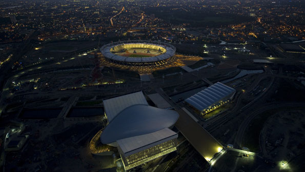 Night time picture of the Olympic Park