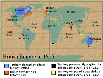 Map detail showing the British Empire, 1815