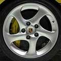 Close-up of a sporty car wheel