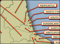 Detail of map of the North East