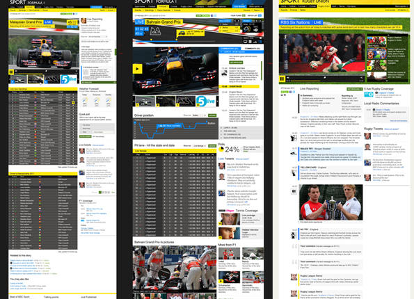 Three live event mock-ups, showing a combination of scores, video, and text updates.