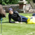 Vernon and Dave collapse in a crumpled heap over the finish line.