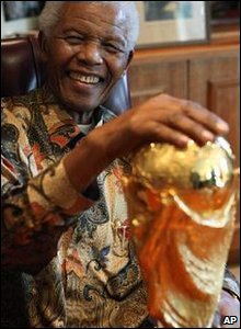 Nelson Mandela with the World Cup Trophy