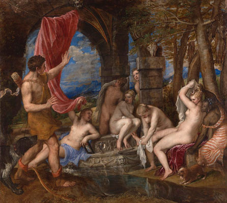Titian's Diana and Actaeon, 1556-59. Oil on canvas: 184.5 x 202.2. Bought jointly by the National Gallery and National Galleries of Scotland with contributions from The Scottish Government, the National Heritage Memorial Fund, The Monument Trust, The Art Fund and through public appeal, 2008