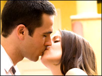 Two lovers kissing