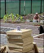 Paving slabs with John in the background