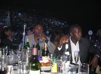 Rampage drinking Ras, Ronnie and Tim Westwoods free champagne