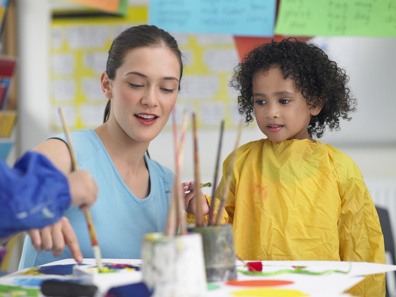 Elementary student and teacher in art class @ Moodboard