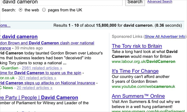 Google results page