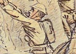 One of Lomax's drawings showing men going over the top
