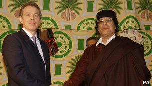 Tony Blair meets Libyan leader Colonel Gaddafi in 2004
