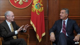 Presidenti i BE-së Herman van Rompoy dhe presidenti malazez Milo Gjykanoviç