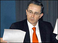 O presidente da Colômbia Álvaro Uribe