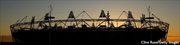 London Olympic stadium at dusk