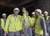 Group of workers singing
