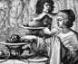 Illustration of a woman dining