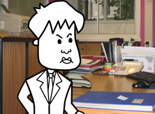 Tim in his office, looking angry