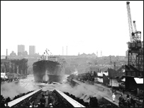 Ship being launched