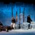 The stage set for a concert - the ice guitar, singer and percussion.