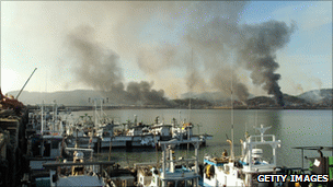 Photo showing the aftermath of the artillery exchange between North and South Korea