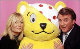 Pudsey Bear of Children in Need with Terry Wogan and Gabby Roslin