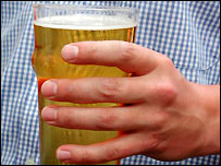 A man drinking beer