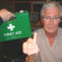 Paul shows us the finger that he trapped in the door... Ouch!! (NB - this photo isn't a rude gesture)