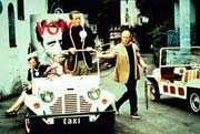 Patrick McGoohan fel No.6 yn y Prisoner, a ffilmiwyd ym Mhortmeirion