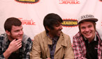 Nihal has a laugh with Enter Shikari before their Saturday performance.