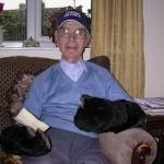 Ted (on his 95th birthday) with his gloves and note from the Russian Major. Ted (on his 95th birthday) with his gloves and note from the Russian Major.