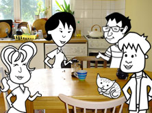 Alice, Helen, Khalid and Tim in the kitchen