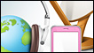 An graphic showing headphones, a satellite and an iPhone