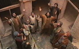 Jesus's disciples looking heavenwards and praising God