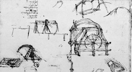 Leonardo da Vinci sketches of a perpetual motion device.