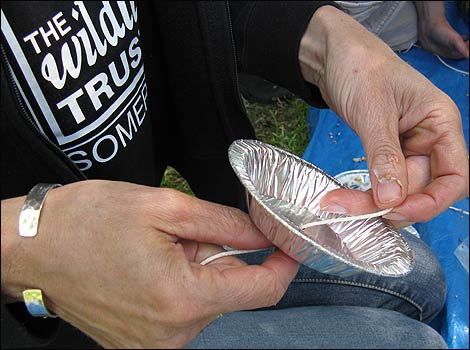 Tying thread through the bird feeder 