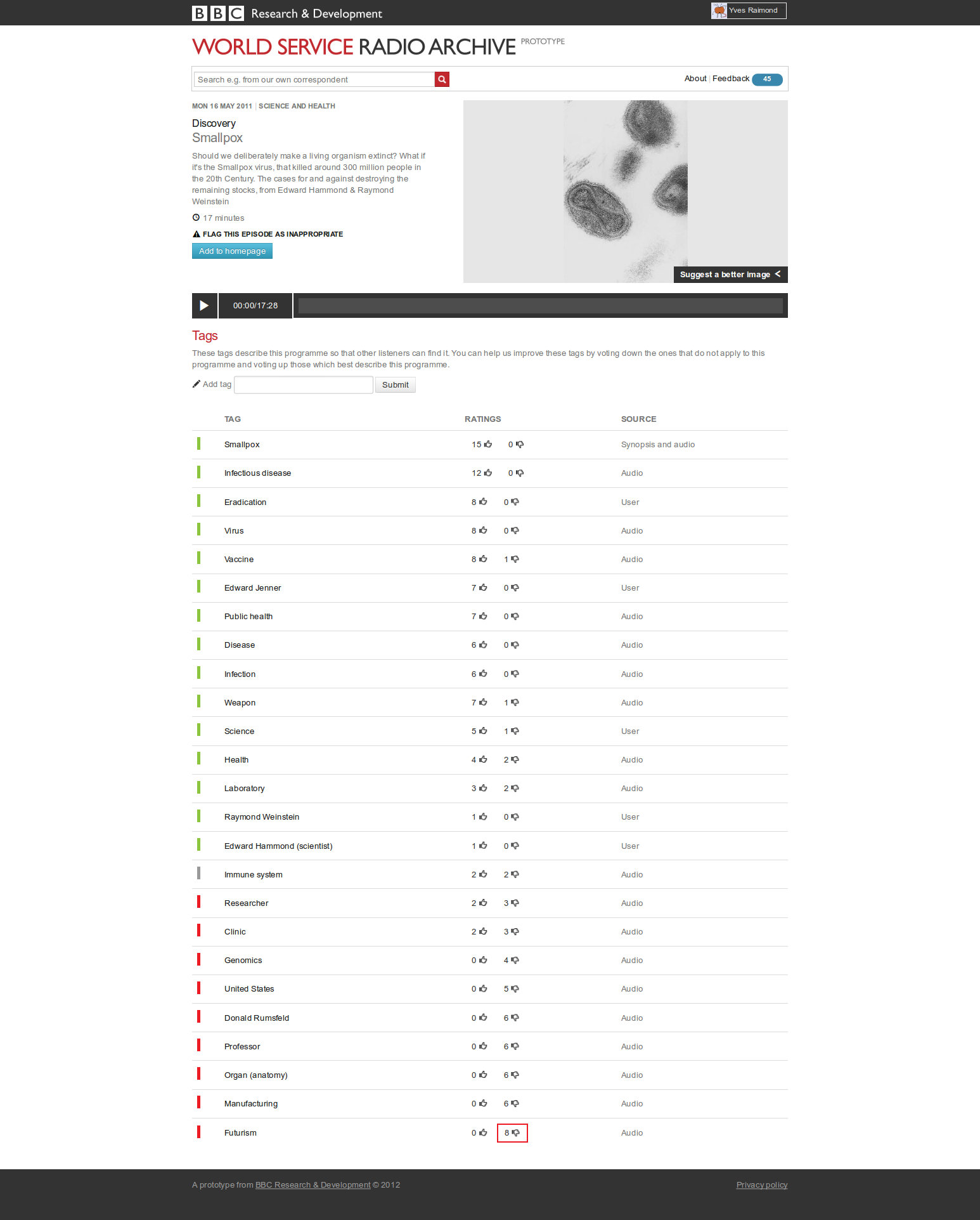 A programme in the World Service archive prototype