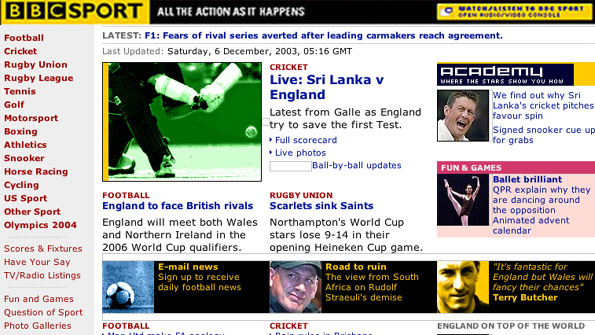 In 2003 we relaunched the site, ahead of the Athens Olympics, dropping the yellow background for white