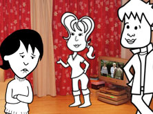 Helen, Alice and Tim in the living room