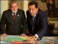 Os presidentes do Brasil, Luiz Inácio Lula da Silva, e da Venezuela, Hugo Chávez