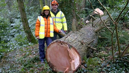 BBC Countryfile presenter, Julia Bradbury with the former tallest tree in Wales.