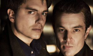 John Barrowman (plays Captain Jack) and James Marsters (plays Captain John)