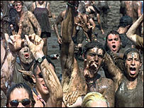 Muddy festival-goers