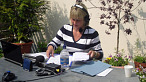Louise behind the microphone in Germany