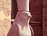 Portico of pronaos, and statue of god Horus as falcon, at the Temple of Horus, Edfu ©