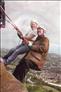 Still as active as ever, Jim abseils down the side of Scrabo tower for charity.