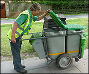 Pauline Wright with cleaning barrow